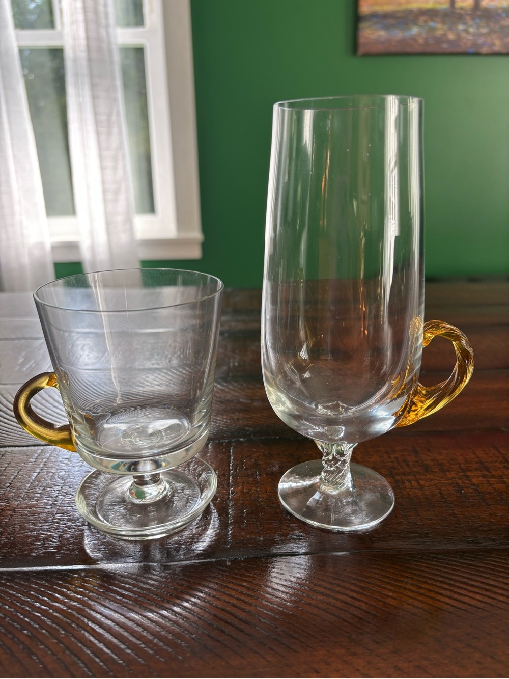Clear Glass Irish Coffee & Latte Mugs with Amber Handles